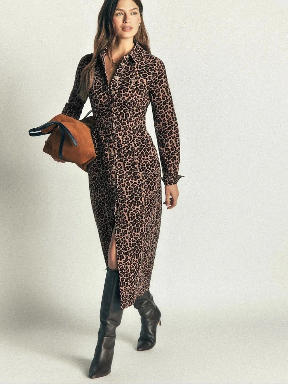 Boden Leopard Fields Fleur Cord Midi Dress Size 4
